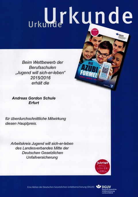 Urkunde Arbeitsschutzwettbewerb 2016